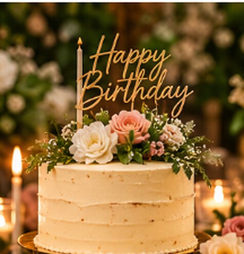 A birthday cake with flowers and candles